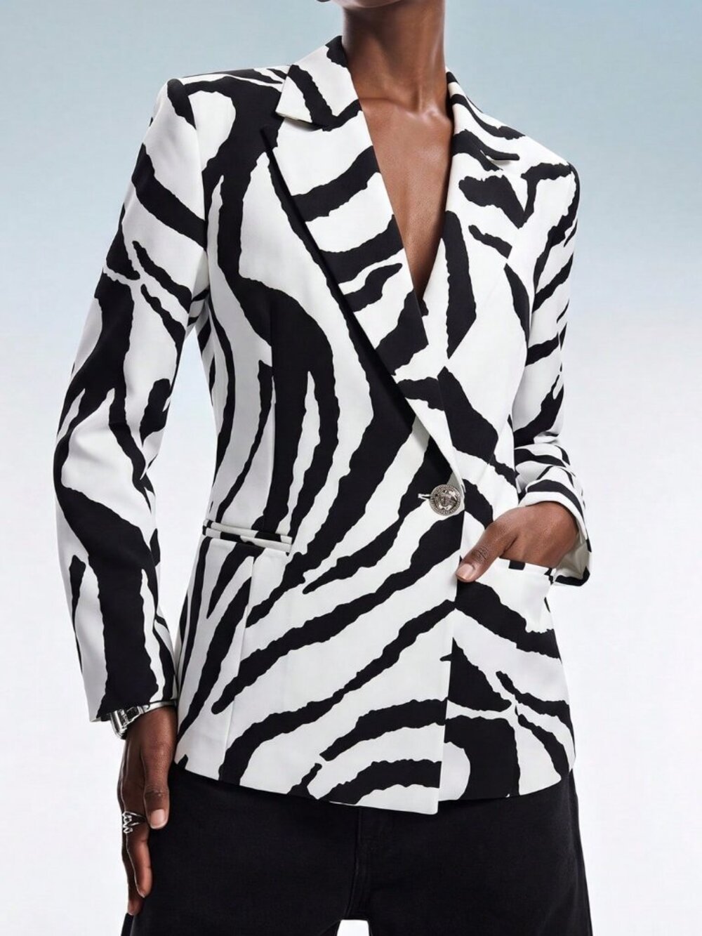 Multicolor Sexy Women's Zebra Print Backless Blazer - Picture 3 of 7